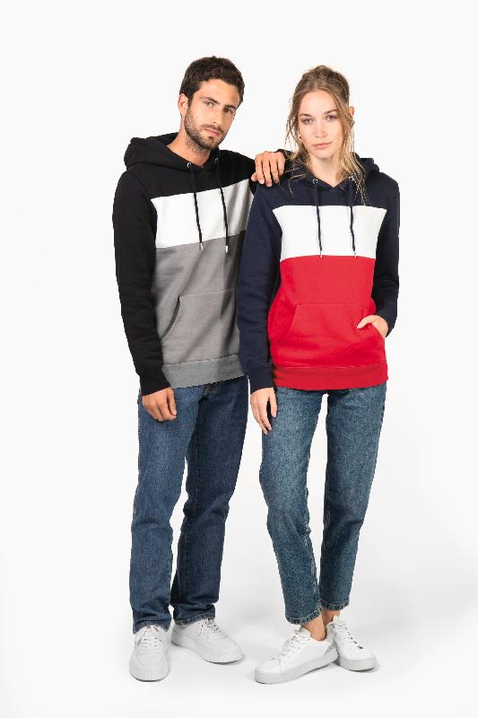 Sweat-shirt tricolore à capuche unisexe - Réf: K4016 - 80% coton, coupe ajustée, molleton gratté 3 fils_0