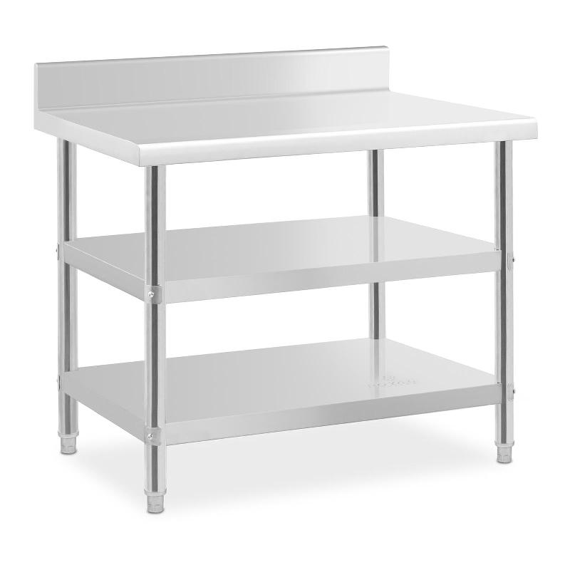 Table de travail en acier inoxydable avec dosseret - 100 x 70 x 16.5 cm - 204 kg - 2 tablettes - pieds réglables_0