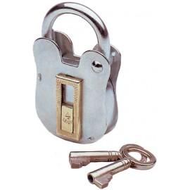 VACHETTE CADENAS LAITON À GOUPILLE 2 CLÉS PLATES ANSE ACIER EN 40MM - VARIÉ