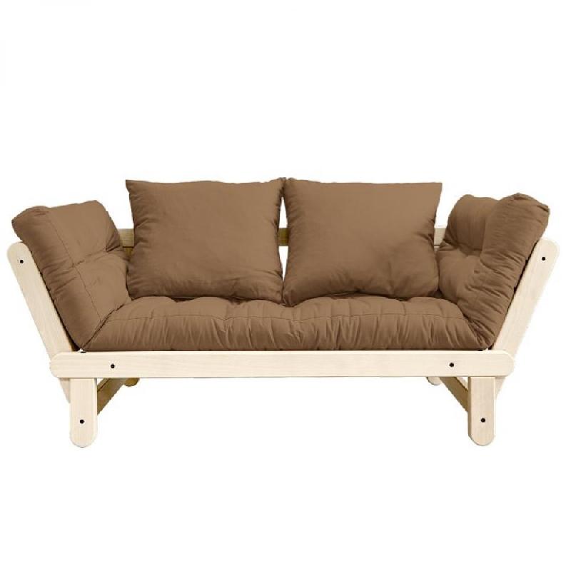 BANQUETTE MÉRIDIENNE FUTON BEAT PIN NATUREL TISSU COLORIS MOCCA COUCHAGE 75*200 CM._0