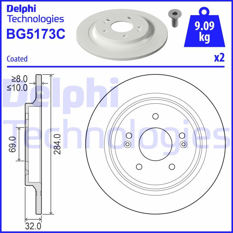 Disque de frein Delphi BG5173C - boîte de 2 - arrière - disque plein_0