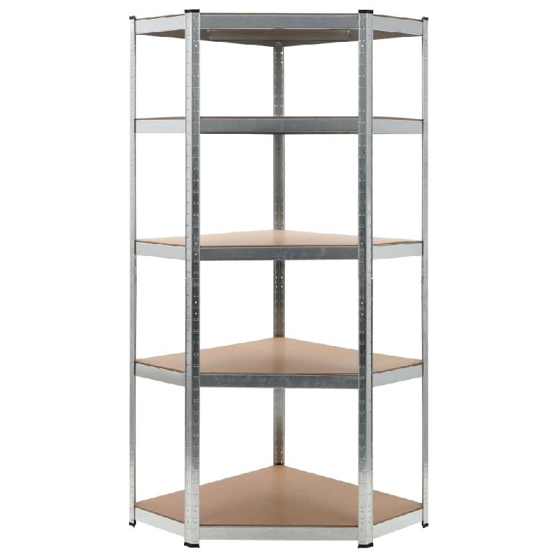 ÉTAGÈRE DE RANGEMENT CHARGE LOURDE ROBUSTE ATELIER GARAGE OUTILS ARGENTÉ 75 X 75 X 180 CM ACIER ET MDF 02_0000701_0