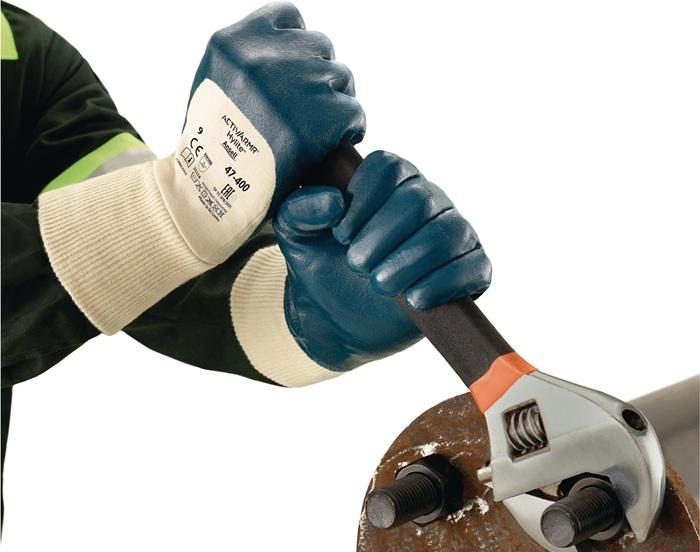 Gant ActivArmr Hylite 47-400 taille 10 blanc/bleu - Doublure tricot avec nitrile 3/4 - EN 388 - Catégorie EPI II - ANSELL_0