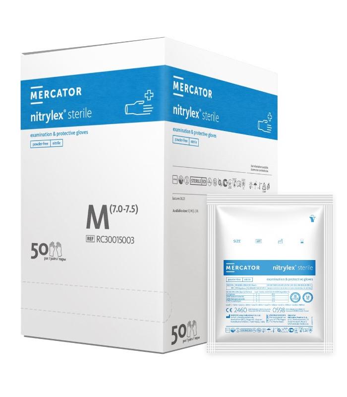 Gants stériles nitrile d'examen/intervention Nitrylex - boîte de 50 paires - tailles 6/7, 7/8, 8/9 - Mercator Médical_0