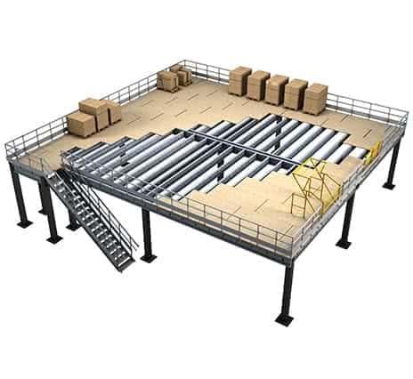 Plateforme mezzanine autoportante, démontable et transportable pour stockage de marchandises_0