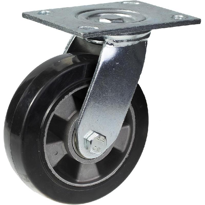 Roulette pivotante de 152 mm en caoutchouc élastique noir sur roue centrale en aluminium_0