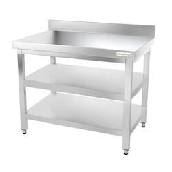 Table de travail en inox 1200 x 500 mm adossée avec 2 étagères PREMIUM / GOLDINOX - inox 3701770800940_0