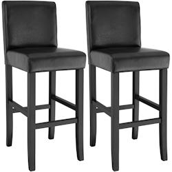 Tectake - Lot de 2 chaises de bar noir 403510 - Bois massif, repose-pieds intégrés, assise synthétique_0