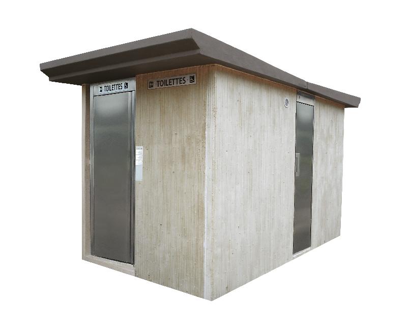 Toilette - réf. 2043 - cabine PMR avec finition bambou et 2 urinoirs extérieurs_0