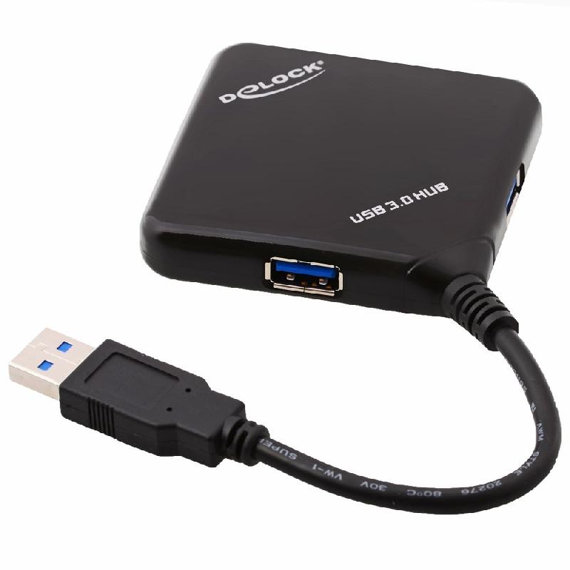 DeLOCK 62485 - Hub USB 3.0 Noir avec 4 ports et câble 0,15m - Taux de transfert 5000 Mbit/s_0