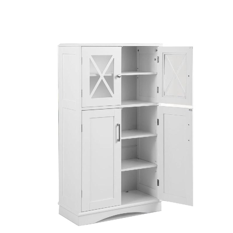 Armoire de salle de bain COSTWAY, armoire midi avec 3 étagères réglables et 4 portes, armoire de rangement en bois - blanc Bois manufacturé NM9006IT_0