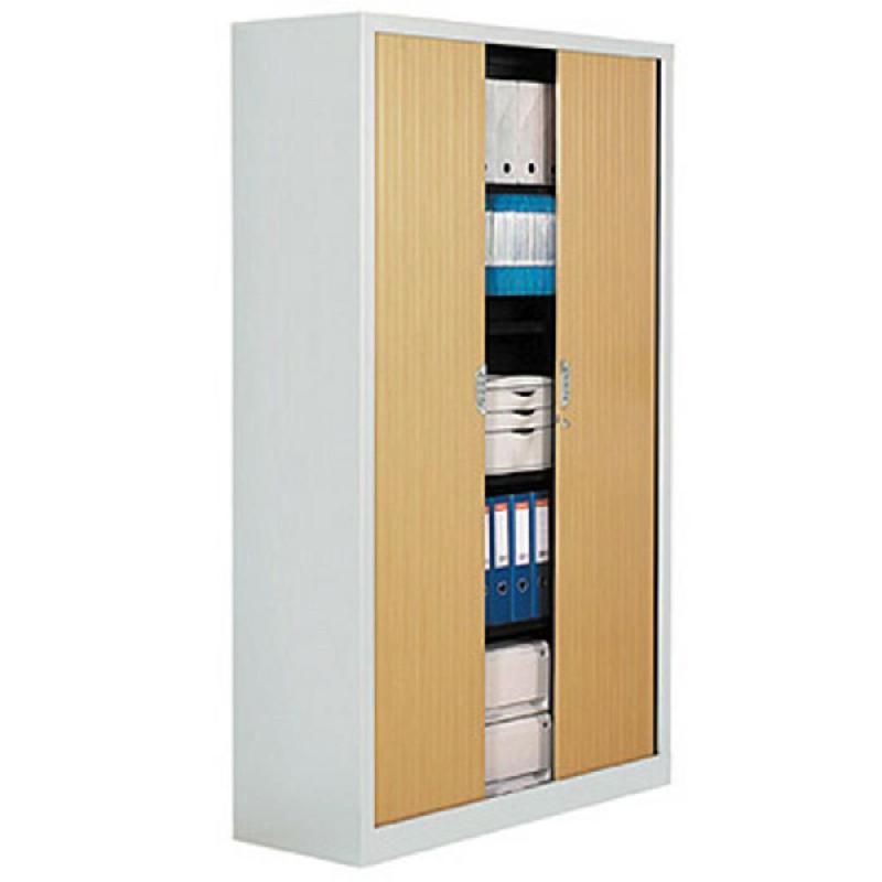 ARMOIRE MÉTAL CONFORT - A RIDEAUX - H. 198 X L. 120  CM - CORPS ALUMINIUM - RIDEAUX HÊTRE