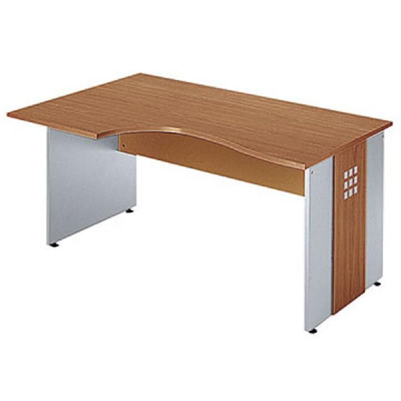 BUREAU COMPACT RETOUR À GAUCHE AXIOME - L. 160 X P. 100 CM - PLATEAU MERISIER - PIEDS PLEINS ALUMINIUM