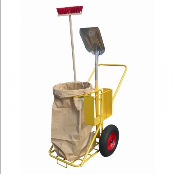 Chariot de nettoyage - Rolléco - avec support sac poubelle, tubes pour manches à balai et roues pneumatiques 400 mm_0