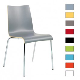 CLB-A01 - Chaise en bois stratifié empilable - 9 coloris au choix - Piètement acier chromé_0