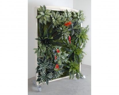 Cloisons amovibles - ARDAL - modèle mur végétal avec décor floral artificiel et ossature en hêtre laqué ivoire_0