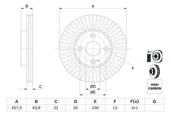 Disque de frein ventilé Bosch 0986479E56 - boîte de 2 pour montage avant_0