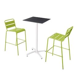 Oviala Business Ensemble table haute stratifié noir avec 2 chaises hautes vert - vert métal 110615_0