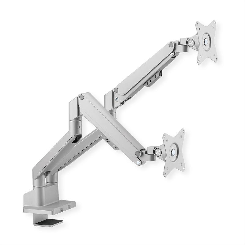 ROLINE Support double LCD, fixation sur bureau, vérin à gaz, 5 articulations, 17-23