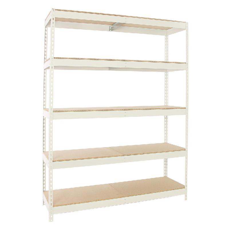 SimonRack Rayonnage industriel, 2000x1800x600 mm, 400 kg au point de flexion, 5 étagères bois, rayonnage garage, Blanc/Bois- Ecoforte - blanc métal_0