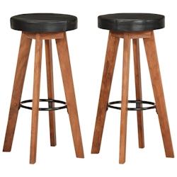 VidaXL Tabourets De Bar 2 Pcs Cuir Véritable Et Bois D Acacia Solide - noir 348165_0