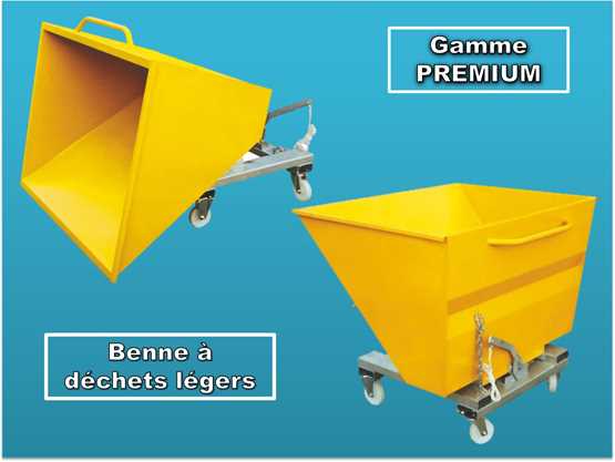 Benne à déchets légers gamme PREMIUM - BDL, acier peint 2 mm, charge utile 750 kg, plusieurs couleurs disponibles_0
