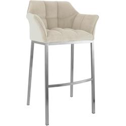 CLP Tabouret de bar Damaso Cord avec piètement à quatre pieds Crème/Acier inoxydable - beige métal 326344_0