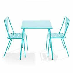 Oviala Business Ensemble table de jardin carrée et 2 chaises bistrot turquoise - Oviala - bleu acier 109449_0