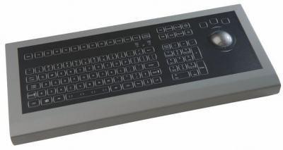 Clavier industriel IEC-60945 rétro-éclairé LED - 106 touches Duralight - Trackball laser 50mm - Étanchéité IP67 - Interface USB - Référence KSMX106S0007-W-MC1_0