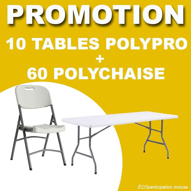 Lot de tables pliantes polypro 183x76 cm et chaises pliantes POLYCHAISE - 10 tables et 60 chaises_0