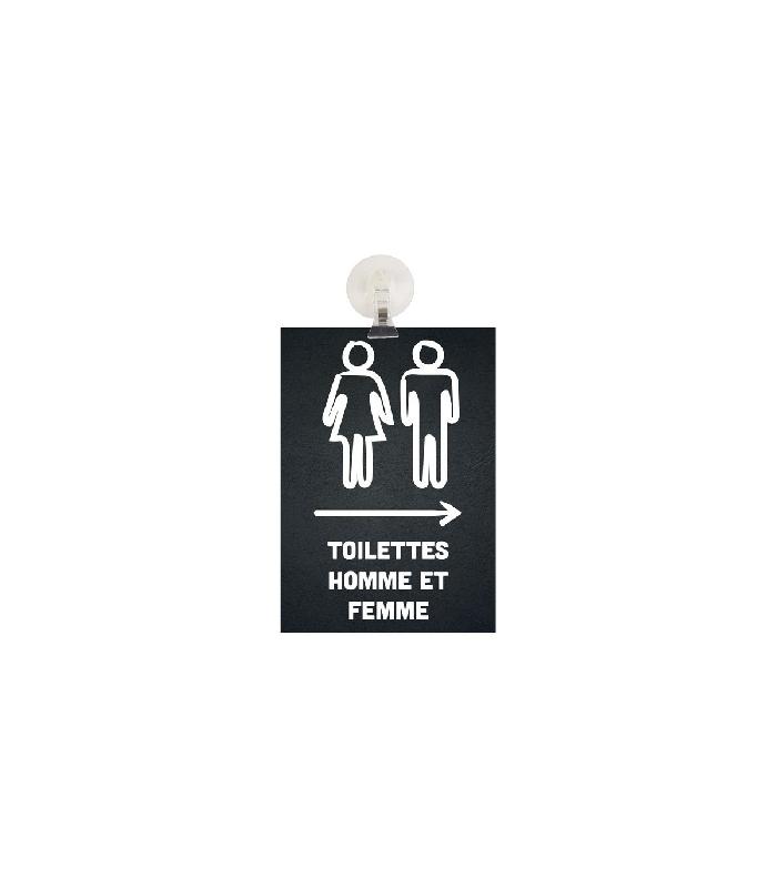 Panneau PVC de signalisation - Toilettes Homme et Femme, Flèche à droite, Format A5, Fixation ventouse - Référence REG210-THF-D-N-PV_0