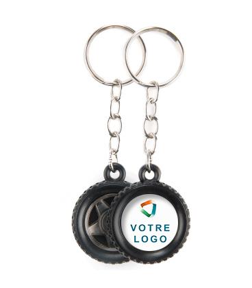 Porte-clés publicitaire en forme de roue - caoutchouc noir personnalisable_0