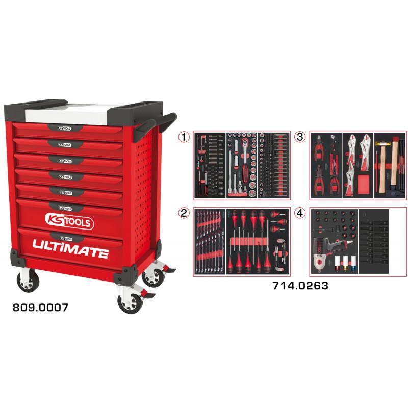 Servante PEARLline rouge 7 tiroirs équipée de 263 outils - KS Tools | 809.7263_0