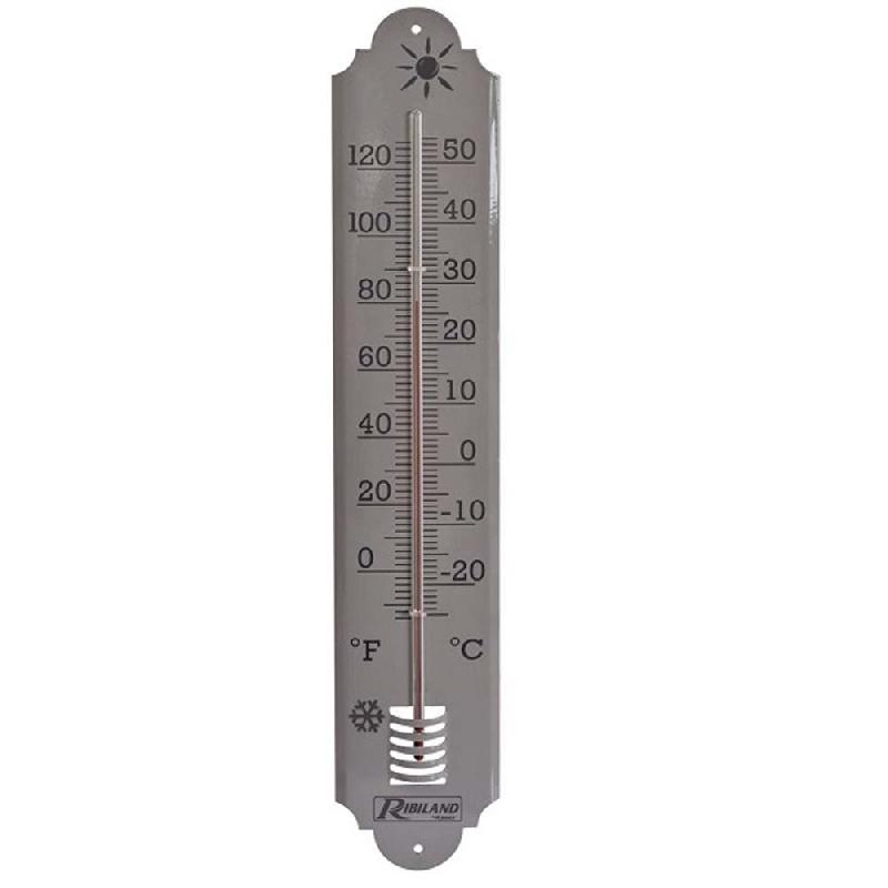 Thermomètre métallique PRTHERM - Plaque grise 495x90 mm - Liquide sans mercure_0