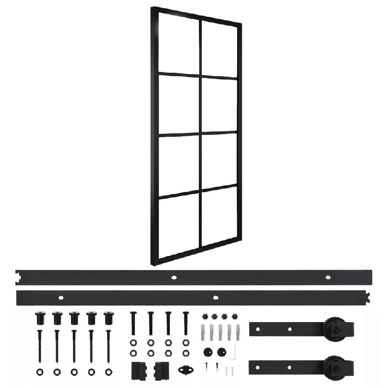 Vidaxl porte coulissante quincaillerie aluminium et verre esg 76x205cm 3056797_0