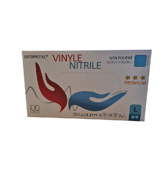 100 gants d'examens anti-virus à usage unique CE en vinyle+nitrile bleu non poudré - GVNNPBL-IM05/VR_0