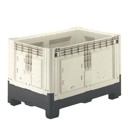 Caisse palette plastique pliable pleine - 2 semelles 1200 x 800 x 805 mm Ivoire Noir - Réf : CAI123CP1208005_0