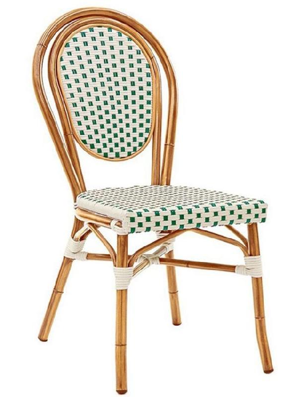 Chaise de restaurant Sete - structure aluminium imitation rotin - assise et dos tressés beige/vert ou beige/rouge_0