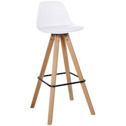 Décoshop26 - Tabouret de bar chaise haute x1 repose-pieds style scandinave en plastique et PVC blanc structure en bois clair carré 10_0004626 - blan_0