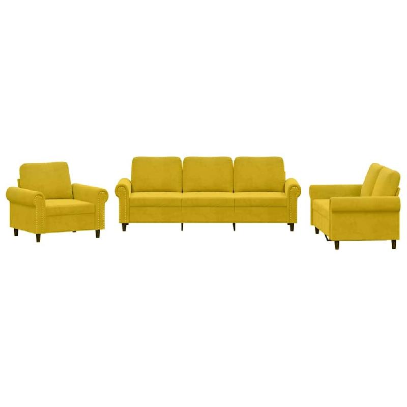 Ensemble de canapés 3 pcs avec coussins Jaune Velours Modèle Ralvion - 8721012071438_0