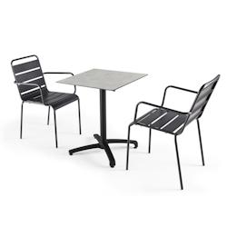 Oviala Business Ensemble table de jardin stratifié beton clair et 2 fauteuils gris - Oviala - gris métal 107755_0