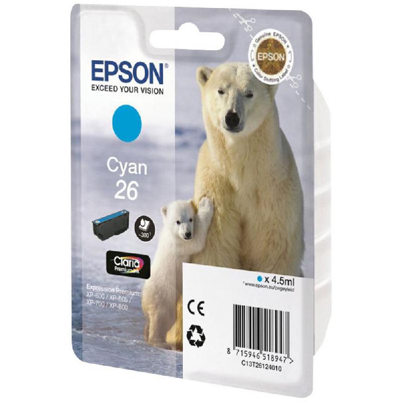 EPSON 26 'OURS POLAIRE' CARTOUCHE D'ENCRE ORIGINALE CLARIA PREMIUM (C13T26124012) - CYAN