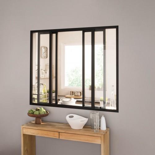 VERRIÈRE INTÉRIEURE COULISSANTE 4 CARREAUX 108 X 123,2 CM NOIR KIT ATELIER