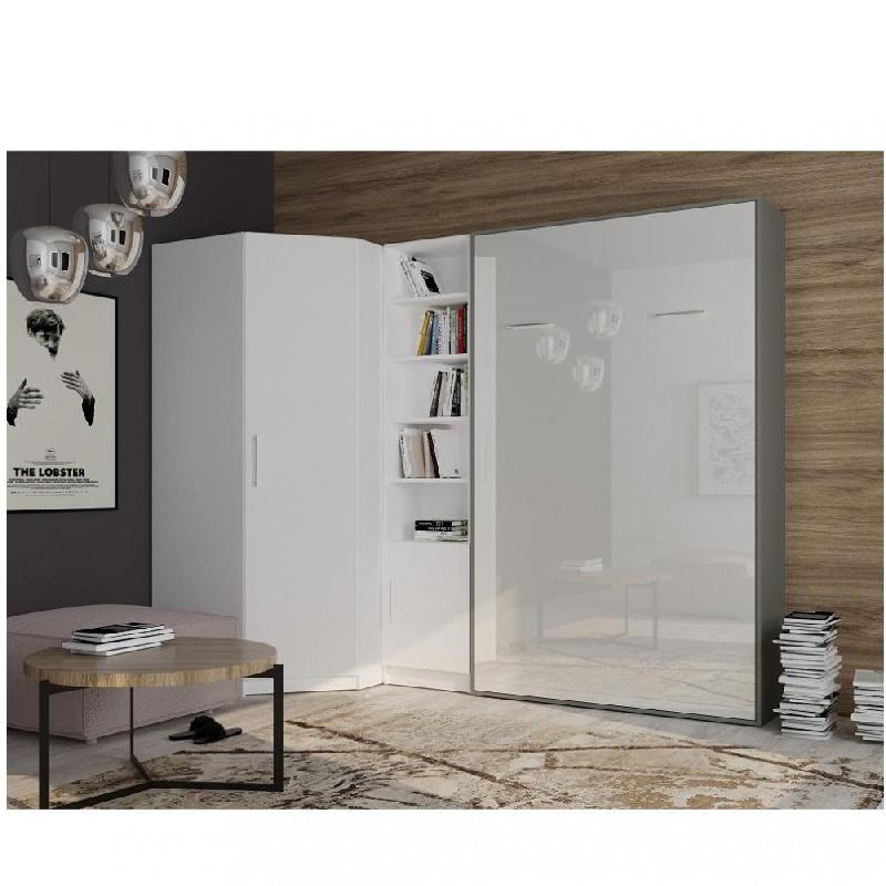 LIT ESCAMOTABLE D'ANGLE SMART-V2 140*200 CM, GRIS GRAPHITE MAT / FAÇADE GLOSS BLANC BRILLANT_0