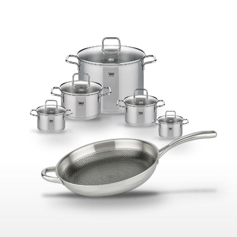 Lot 5 Faitouts Elo Relief Evolution et Poêle 32 cm - gris inox 3176239958423_0