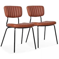 Oviala Business Lot de 2 chaises en textile enduit marron foncé - marron textile 108245_0