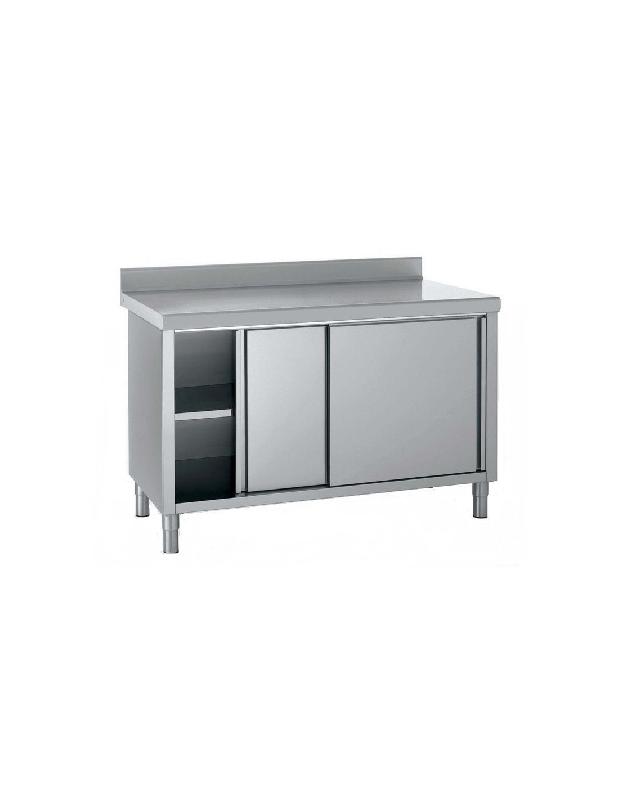 Meuble inox Tournus Equipement - bas adossé avec étagère réglable et portes coulissantes_0