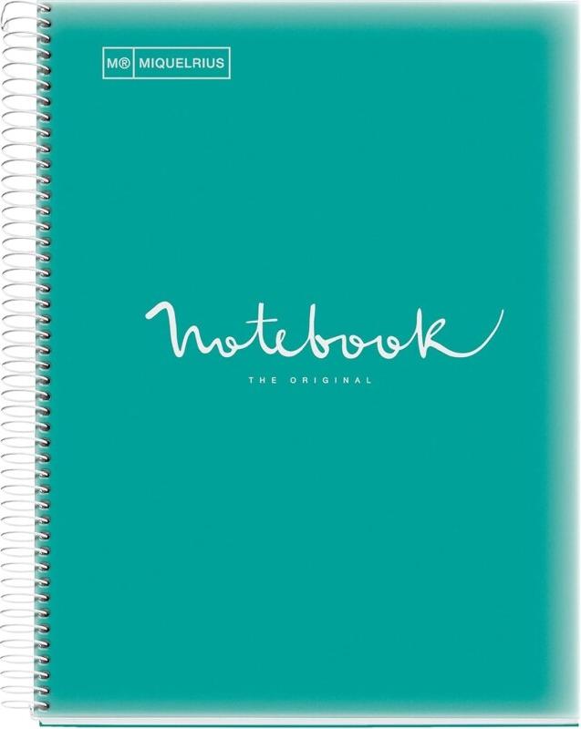 MIQUELRIUS Lot de 5 Cahier Emotions A4, 160p./80 feuilles 90 g/m², reliure intégrale, couverture PP coloris turquoise, quadrillé 5x5 - 8422593460610_0
