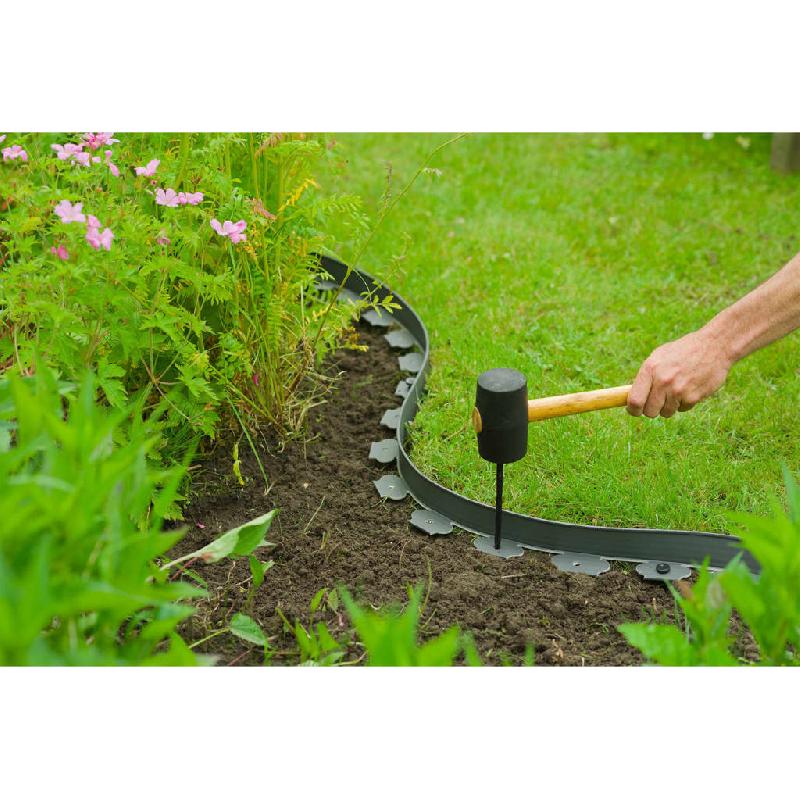 Nature ensemble de bordure de jardin h5 cm x 10 m avec ancres gris 447506_0