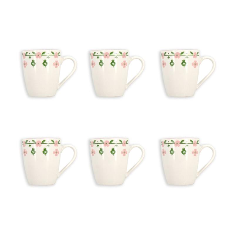 Novastyl - Lot 6 mug primavera 36cl en porcelaine rose et blanc - 3256391058923_0